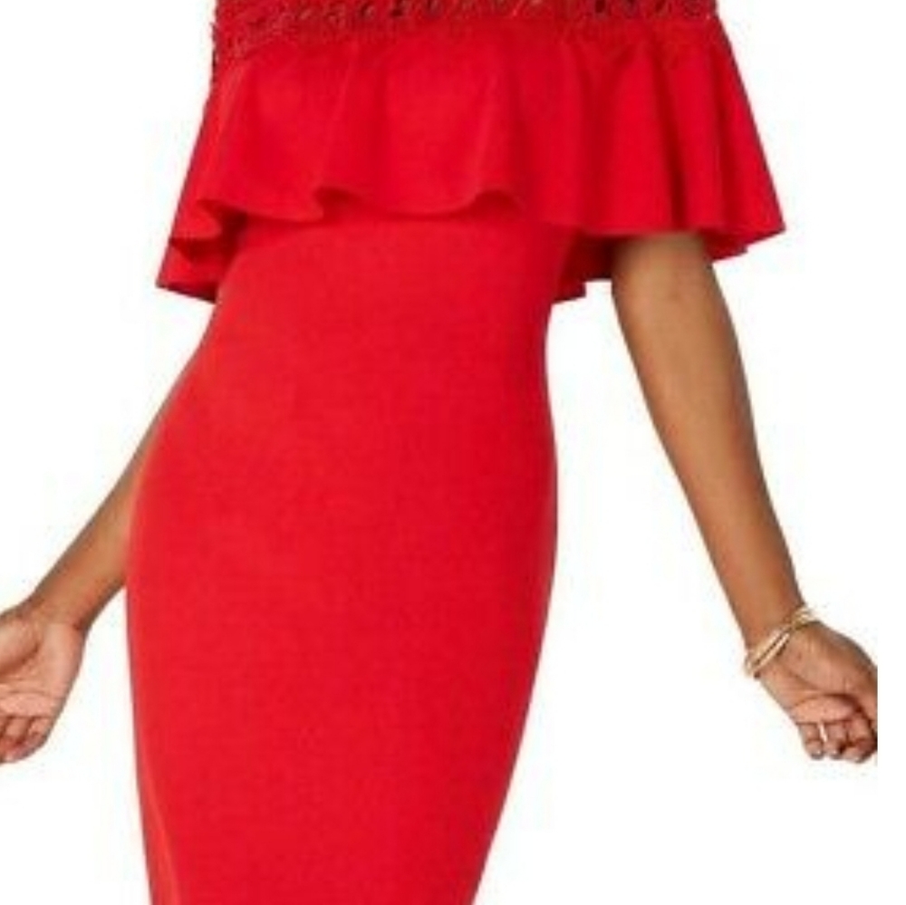 NWT Macy's Off the Shoulder Lace Trim Red Dress Sz 7